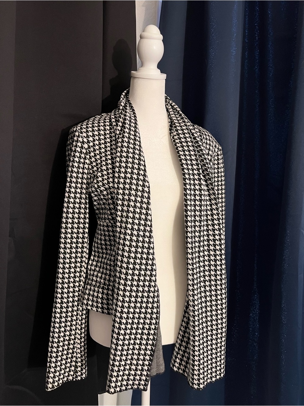 Cabi Houndstooth Open Front Cardigan Blazer Jacket Small Black White Career Chic